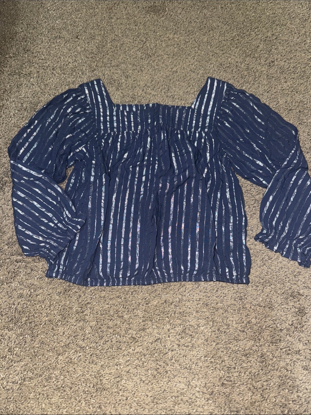 Arizona Girls Blue Striped Square-Neck Peasant Top